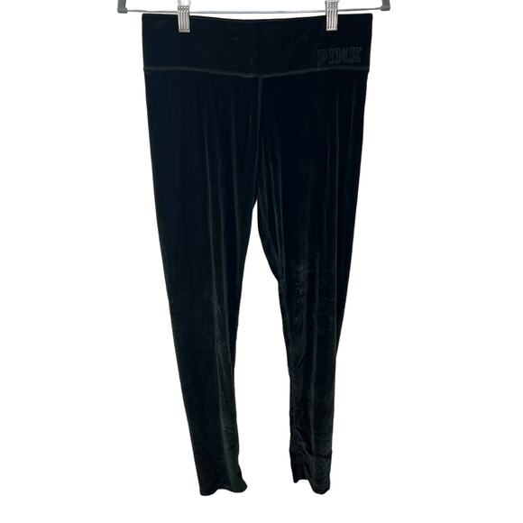 NWT Victoria's Secret PINK Green Crushed Velvet Flat Legging Sport Yoga Pant M - Picture 1 of 9